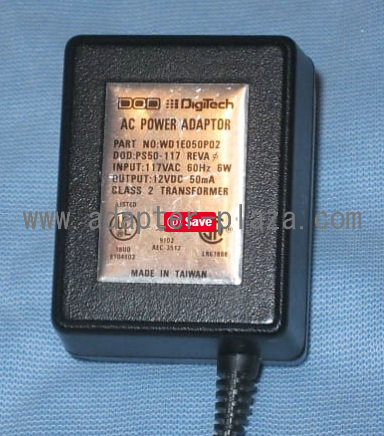 New Genuine DigiTech power adaptor PS50-117 WD1E050P02 12 VDC 50mA CLass 2 transformer adapter